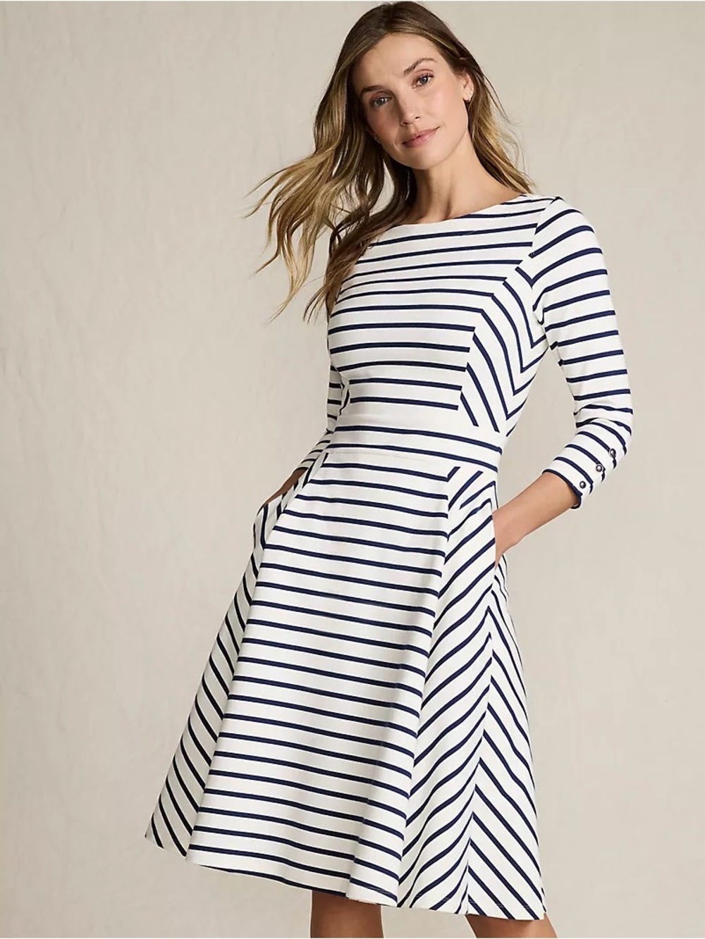 Land’s End Starfish 3/4 sleeve navy/cream midi dress